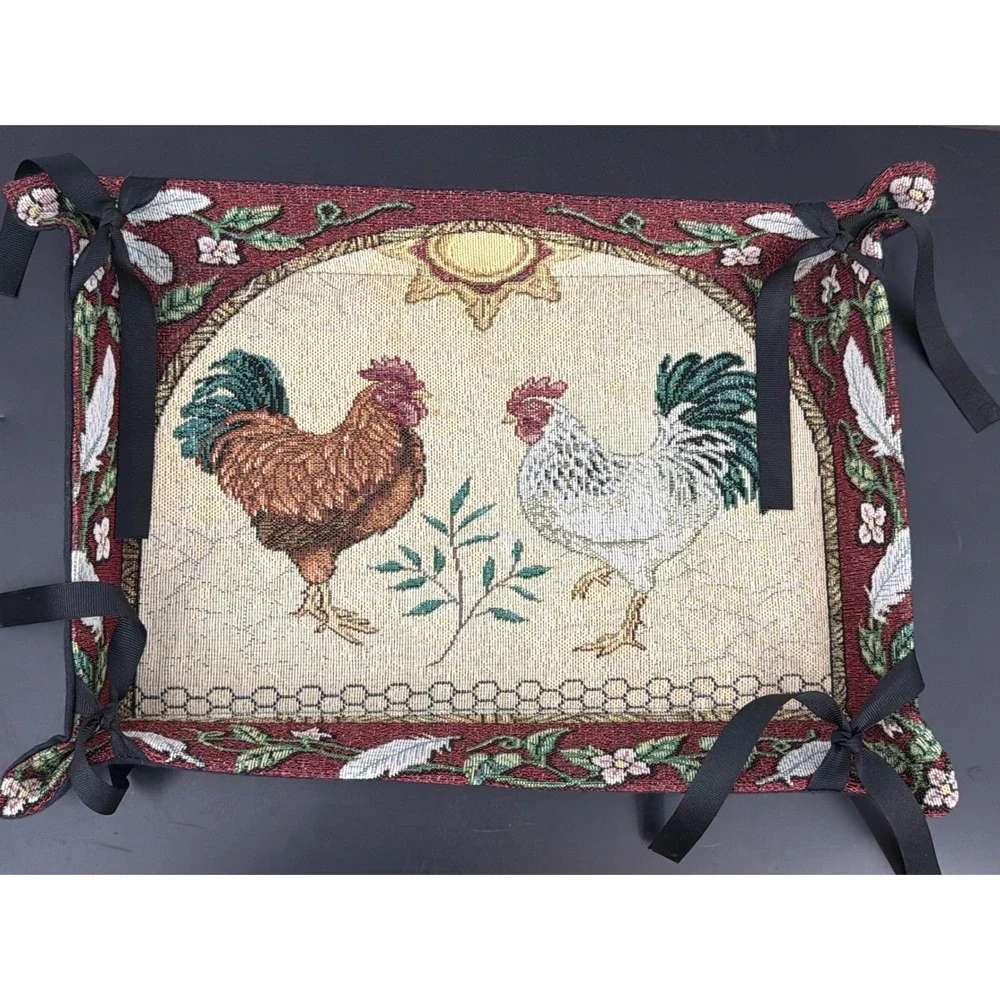 Le Roost Tapestry Basket Woven Rooster Farmhouse Decor Tray Made in USA 13x9